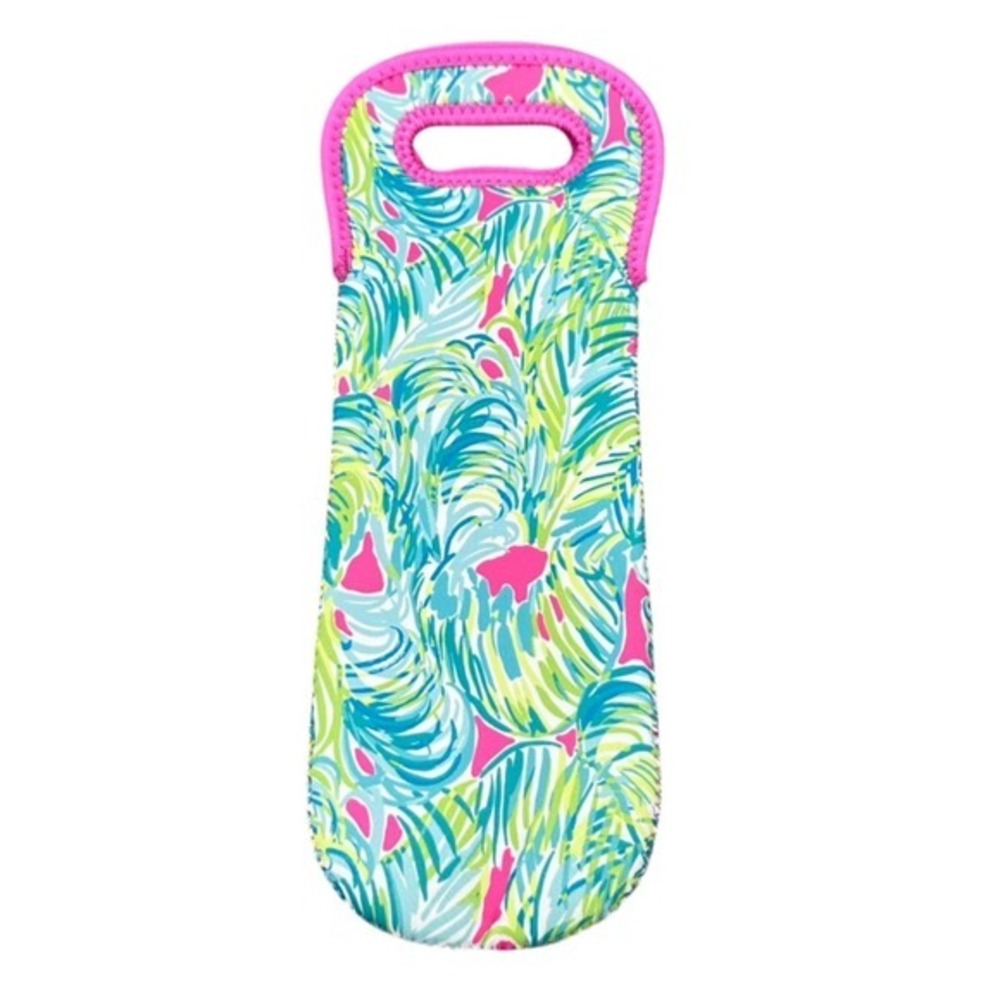 Lilly Pulitzer Neoprene Wine Sleeve Carrying Bag Pink Green Beachy Party Hosting